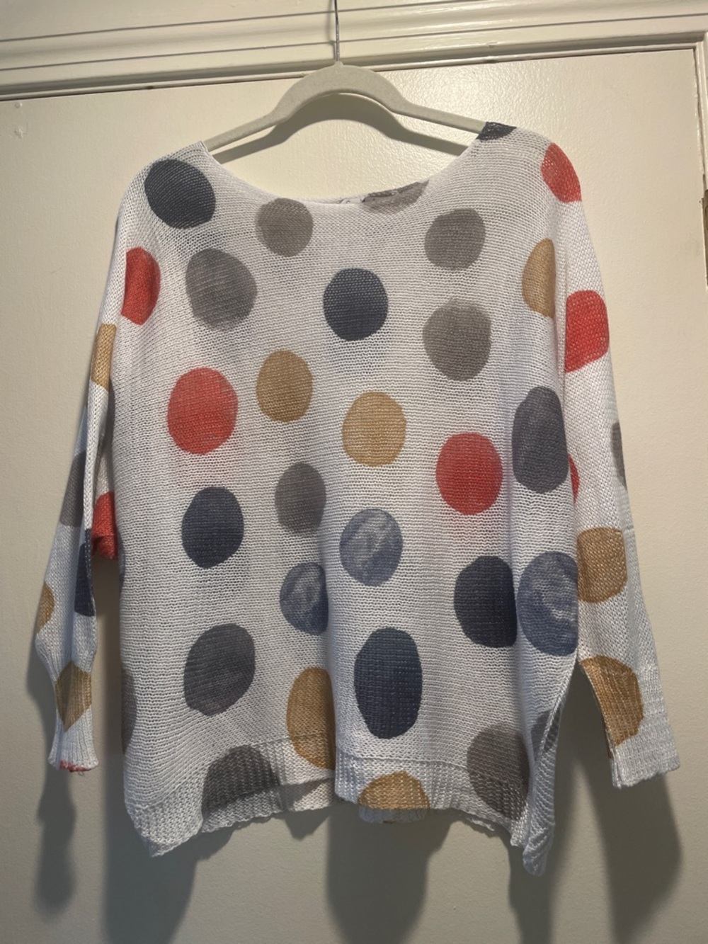 Gigi Moda Lightweight Batwing White Multicolor Polka Dot Italia Sweater
